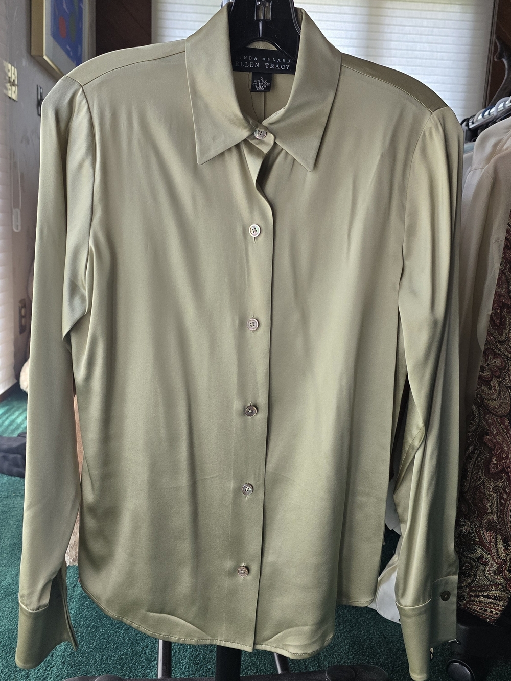 Ellen Tracy Sage Green Long-Sleeve Button Down Shirt